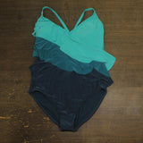 Beyond Control Ruffle-Tiered Color-Block One Piece Swimsuit Blue / Green 12