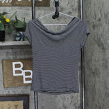 Polly & Esther Striped Scoop-Neck Skimmer Knit T-Shirt Tee Black / White XL