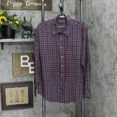 Evan Von Furstenberg Mens Long Sleeve Button Up Shirt Red Gray Multi XL