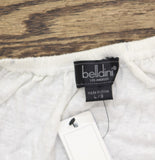 Belldini Linen Blend Studded Cold Shoulder Knit Top White / Silver L