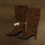 A New Day Justice Mid-Calf Boots Faux Suede Cone Heel Leopard Brown 8.5M