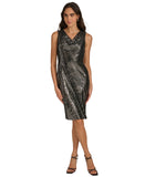 Calvin Klein Womens Embellished Sequinned Velvet Shift Dress Black / Silver 4