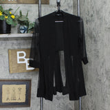 R&M Richards Womens Mesh Knit Long Sleeve Open Front Jacket Black 4