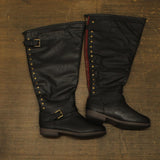Journee Collection Studded Buckle Knee-High Riding Boots Black Multi 11M-XWC