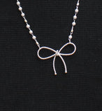 Periwinkle By Barlow Chain Bow Pendant Necklace Silver Gray / White 17" + 3"