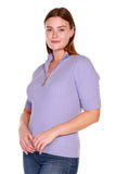 Belldini Knit 1/4 Zip Mock Collar Short Sleeve Sweater Pale Iris Purple 1X