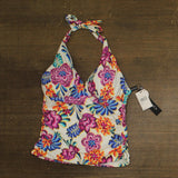 La Blanca V-Neck Halter Tankini Swimsuit Top Flor De Paradiso White Multi 10