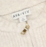 Ava & Viv Zip Raglan Sleeve Shaker Knit Cardigan Sweater Oatmeal Off White 1X