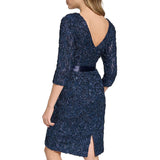 Jessica Howard Womens Boat Neck Lace Sheath Dress with Sequins Navy Blue 14