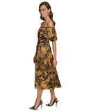 Donna Karan Womens Off-The-Shoulder Chiffon A-Line Dress Black / Fawn 14