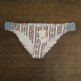 Jessica Simpson Textured Floral-Print Striped Bikini Swim Bottom White Multi XL