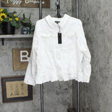 DG2 Womens Ruffled-Hem Classic Stretch Denim Jacket 688254 White 2X