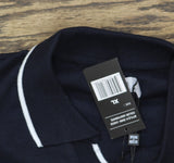 Spring + Mercer Collar Short Sleeve Sweater Polo Shirt Navy Blue / White XL