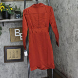 Tahari ASL Womens Collared Long-Sleeve Wrap Dress DEM401-T4 Brick Red Orange 4