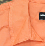 Karl Lagerfeld Cropped Short-Sleeve Button Down Linen Blend Shirt Coral Pink S