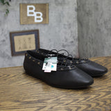 Wild Fable Lace-Up D-Toe Slip-On Ballet Flats with Rivet Trim 94646980 Black 9M