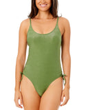 Salt + Cove Juniors Lurex Open-Back Scoop-Neck One-Piece Swimsuit Olive Green XS