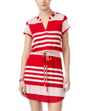 As U Wish Juniors Striped Drawstring T-Shirt Dress Red Stripe L