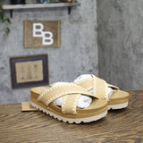 Bearpaw Criss Cross Raffia Crochet Embroidered Sandals Natural Tan Brown 8M