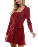 City Studios Juniors Herringbone Tweed Mini Dress 1921YT1BT1 Red Lilac 9/10