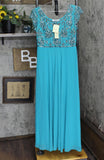 JKara Women's Petite Long Gown Embellished Dress Aqua Blue / Mercury 6P