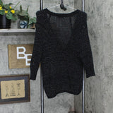 Takeout Womens Chunky Knit Rainbow Lurex Long Sleeve Cardigan Black Multi M