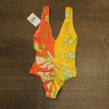 Solid & Striped One-Piece Colorblock Swimsuit Hibiscus Print Yellow Multi XS