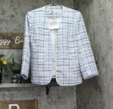 Kasper Womens Tweed 3/4 Sleeve Open Front Jacket Blazer Sky Blue Multi 10