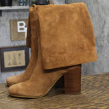 Michael Michael Kors Suede Block Heel Ruched High Heel Boots Luggage Brown 9.5M