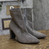 A New Day Womens Gloria Low Shaft Heeled Rhinestones Boots Silver Gray 7M