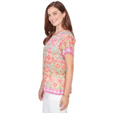 Ruby Rd Damask Print Knit Scoop Neck Short Sleeve Tee Fuschia Pink Multi 1X