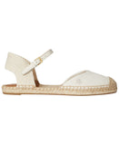 Lauren Ralph Lauren Ankle Strap Flats Sandals Soft White / Natural Brown 7.5B
