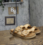Universal Thread Womens Collin Double Buckle Footbed Sandals Tan Brown 6.5M