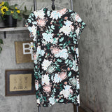 Miss Elaine Womens Short-Sleeve Floral Snap Front Nightgown Gown Black Floral M