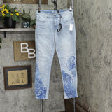 DG2 Womens Classic Stretch Artwork Printed Jean Chambray Paisley Spot Blue 6