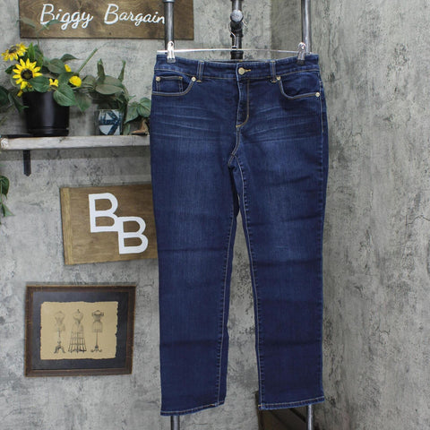 So Slimming by Chico's Womens Stretch Straight Leg Jeans Dark Blue 1 Short