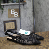 A New Day Womens London Lace Sling Back Bow Flats 94303527 Black 9M