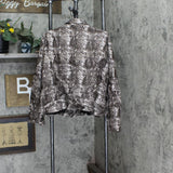 Colleen Lopez Faux Leather Motorcycle Moto Jacket Brown Snake Print 1X