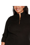 Belldini Womens Quarter Length Zipper Polo Sweater BS235289X Black 1X