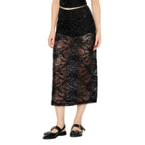 Wild Fable Womens Mid-Rise Sequin Lace Midi Skirt 91904755 Black M