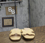 A New Day Womens Nina Raffia Wide Width H-Band Slide Sandals Beige Brown 7W