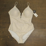 Bar III Womens V-Wire Plunge-Neck One-Piece Swimsuit MBRE25249 Shimmer Gold XL