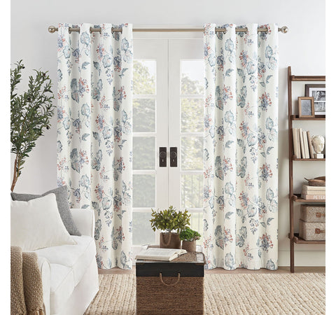 Eclipse Floral Draft Grommet Blackout Single Curtain Panel White Multi 50x108