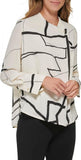 DKNY Womens Long Sleeve Pearl Trim Blouse UI2TYI48 Eggnog / Black XL