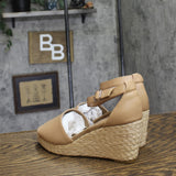Style & Co. Seleene Faux Leather Open Toe Wedge Sandals Beige Brown 9M