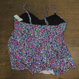 Swim Solutions Printed V-Neck Underwire Swim Tankini Top Dancing Colors Blue 22W