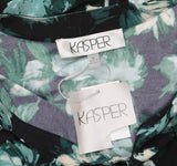 Kasper Print Split-Neck Flutter Bell-Sleeve Blouse Top Evergreen Green Multi M