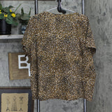 Old Navy Womens V-Neck Pullover T-Shirt Tee Animal Print Brown 2XL