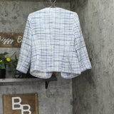 Kasper Tweed 3/4-Sleeve Open-Front Blazer Jacket California Sky Blue Multi 8