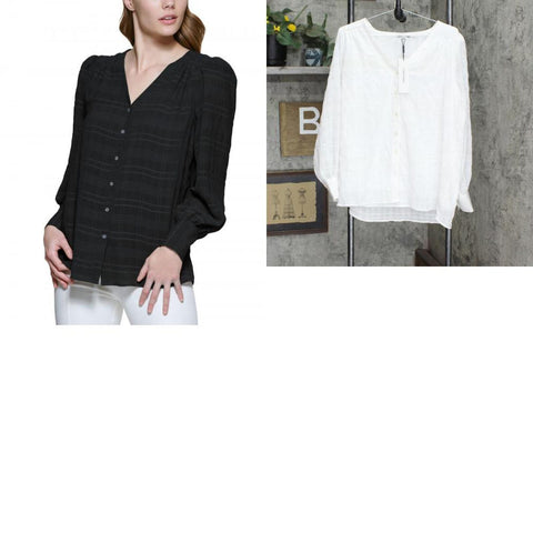 Calvin Klein Womens Plaid Puff Shoulder Button Up Blouse M2BAP689